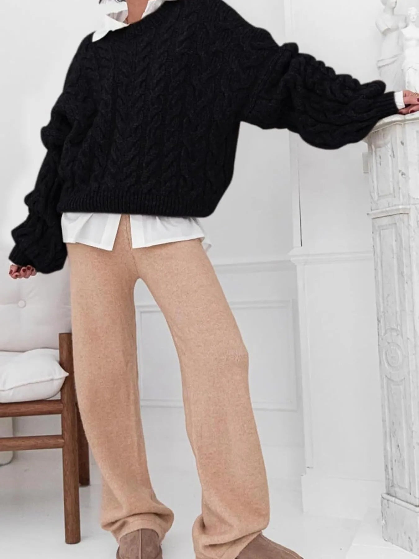 Cable Knit Long Sleeve Sweater – Cozy, Classic Winter Essential