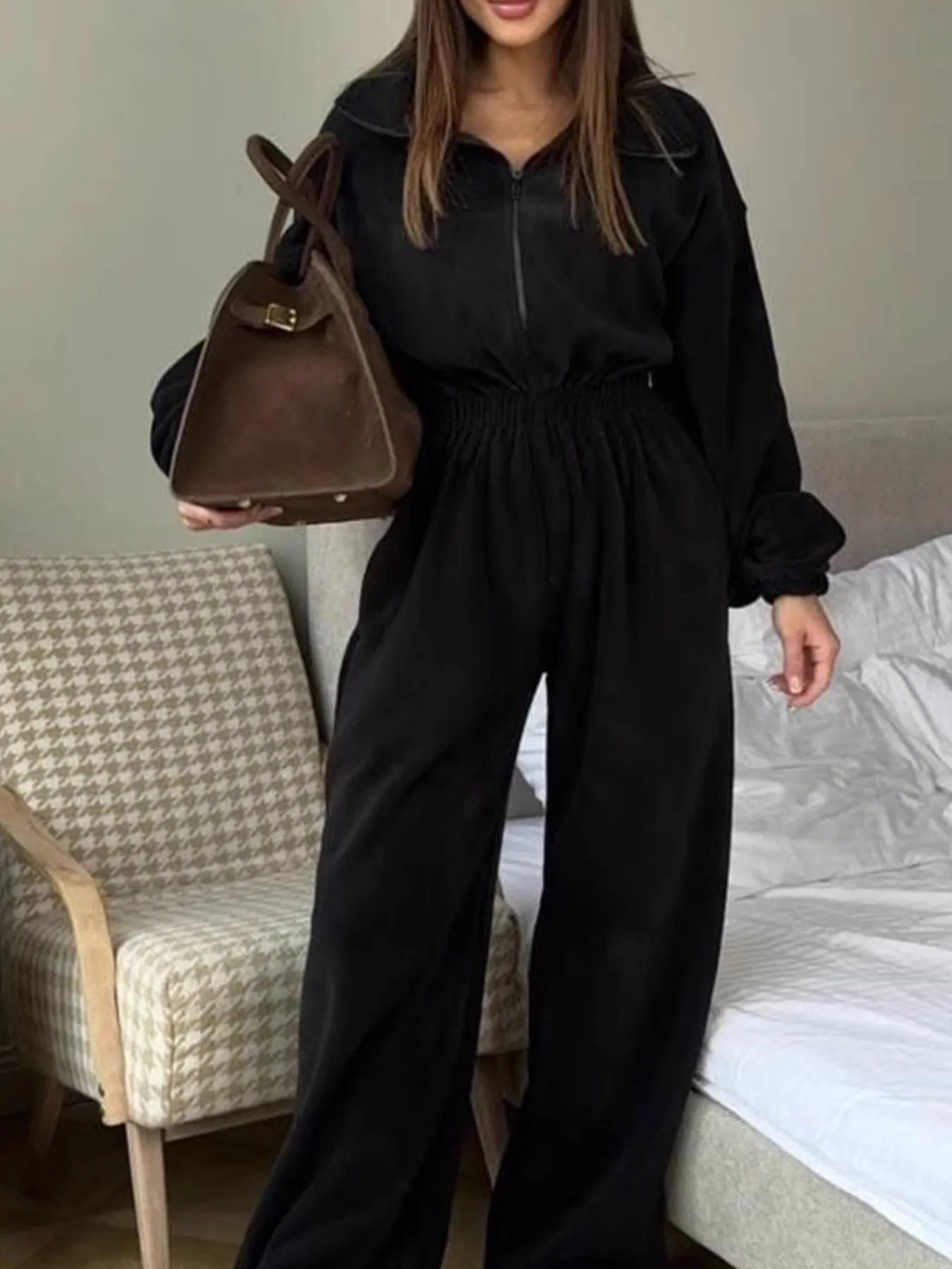 Women's Jumpsuit Zip Front Long Sleeve