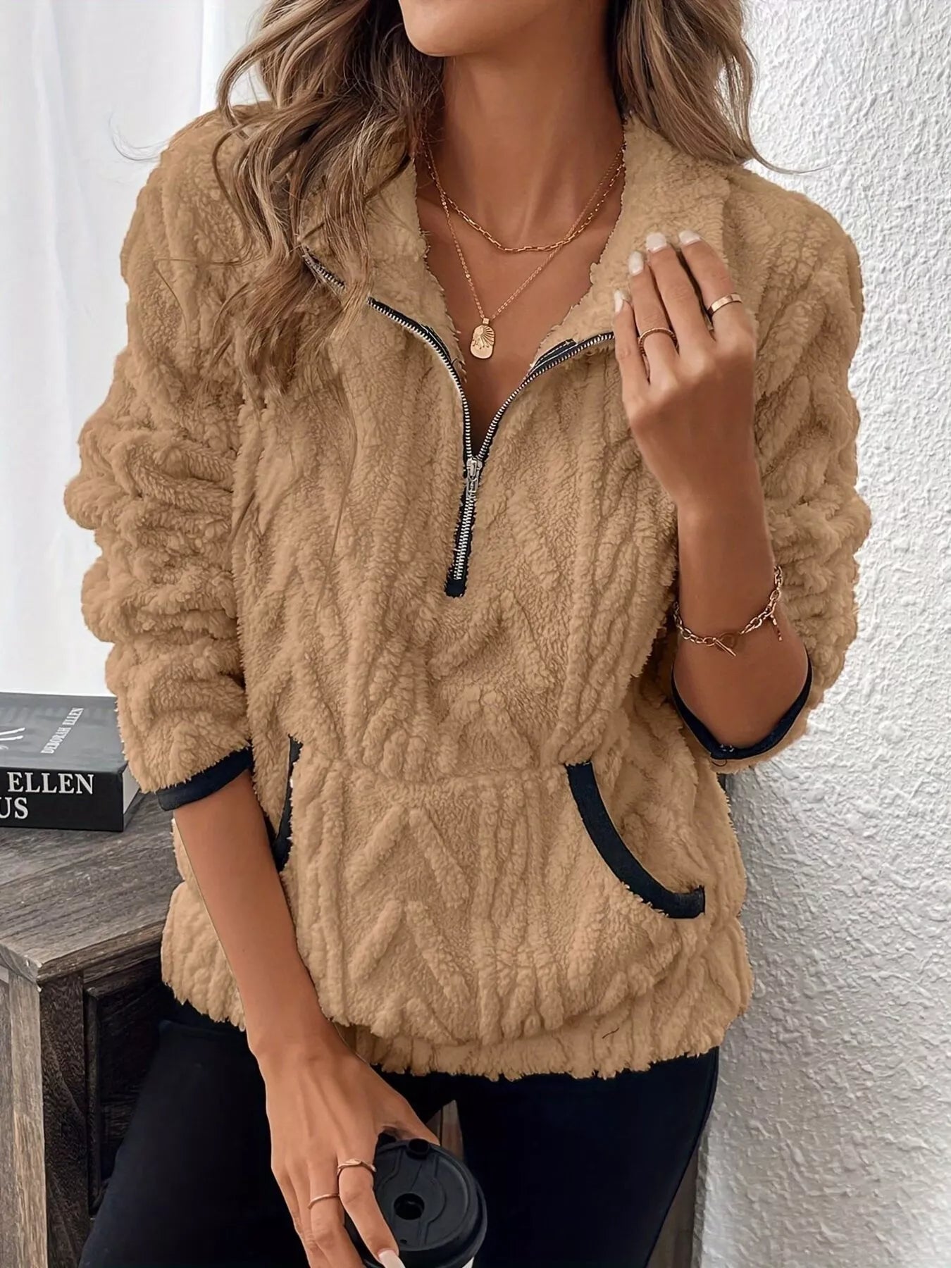 Full Size Fleece Half Zip Sweatshirt Plus Size
