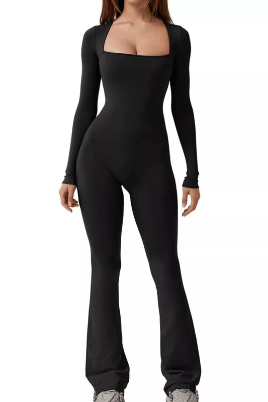 Versatile Square Neck Long Sleeve Jumpsuit – Chic Women’s One-Piece Outfit