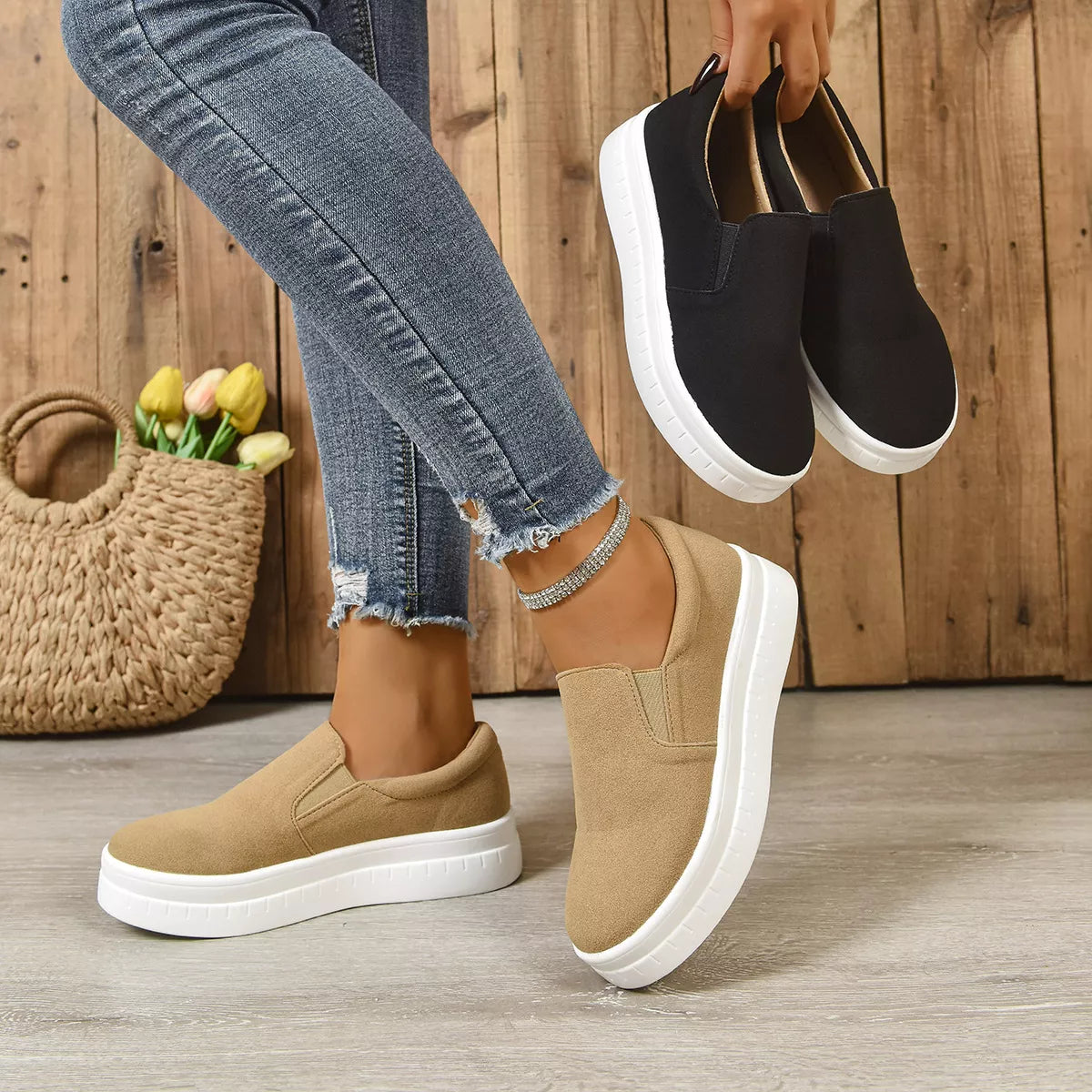 Slip-On Platform Shoes - Round Toe