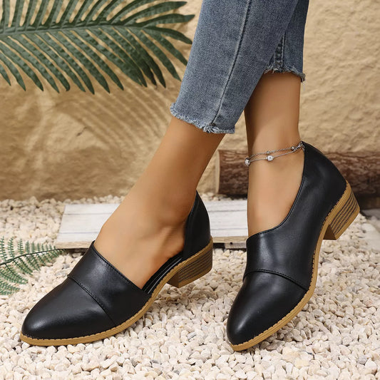 Women’s Pointed Toe Block Heel Loafers – Elegant Slip-On Dress Shoes for Work & Casual Outfits