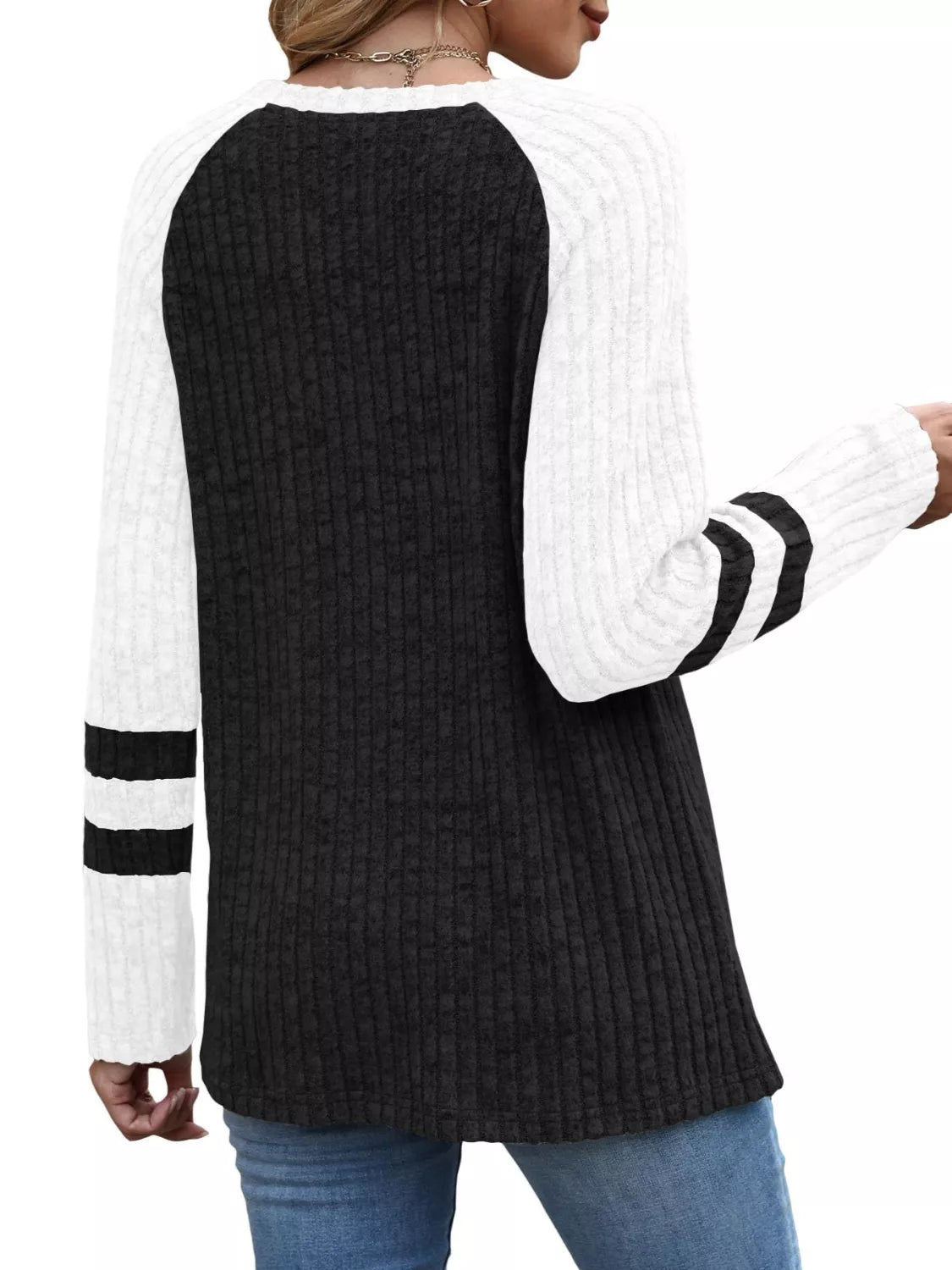 Ribbed Knit Raglan Long Sleeve T-Shirt