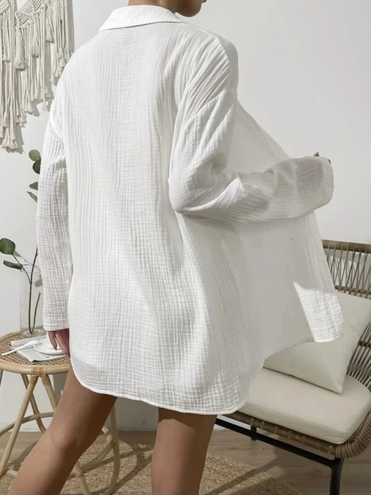 Texture Button Up Shirt and Shorts Set