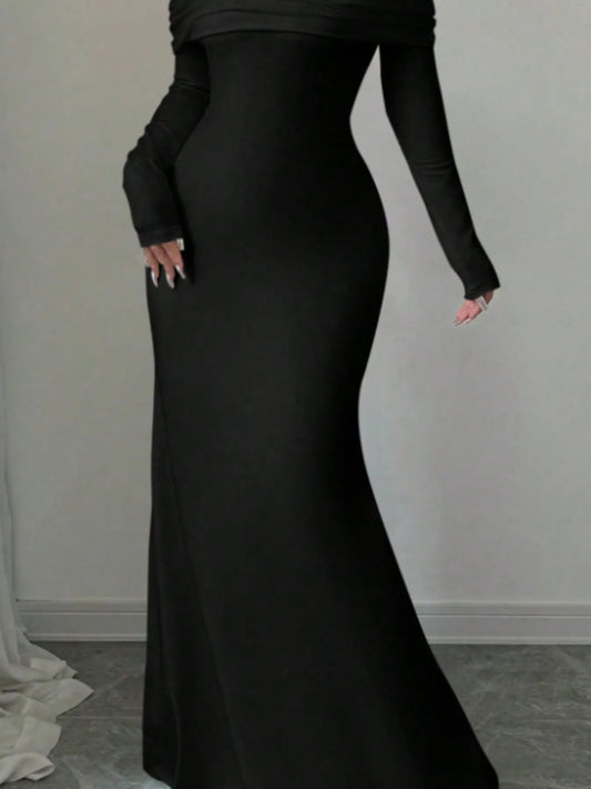 Off-Shoulder Long Sleeve Bodycon Maxi Dress