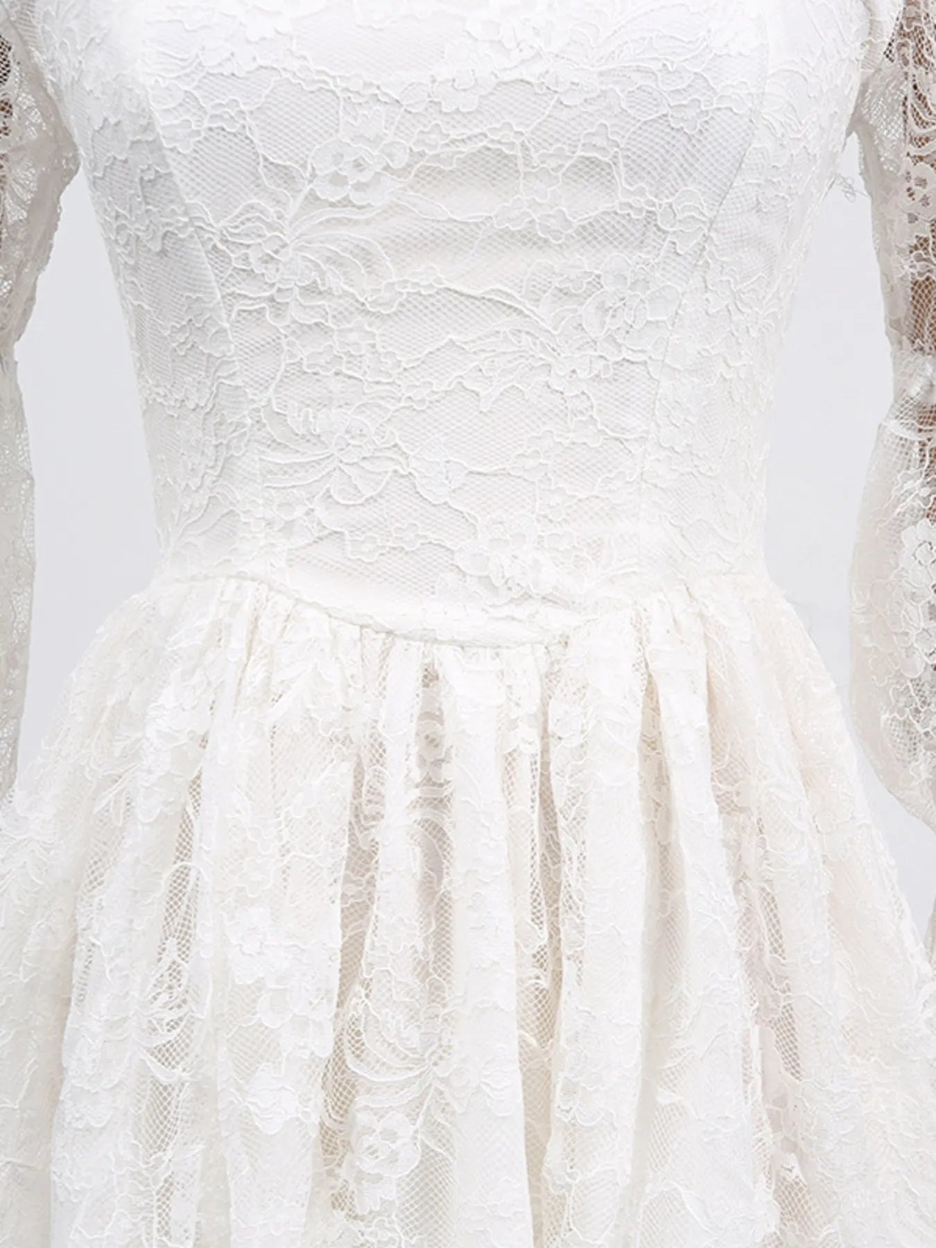 White Square Neck Lace Long Sleeve Dress – Elegant Vintage-Inspired Formal Dress for Women