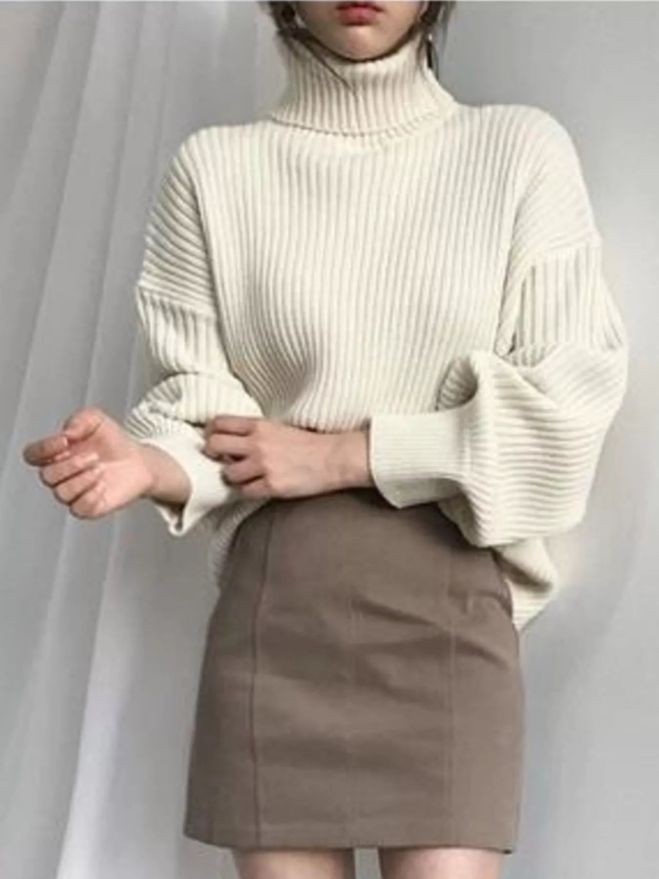 Full Size Oversized Turtleneck Ribbed Knit Sweater Plus Size