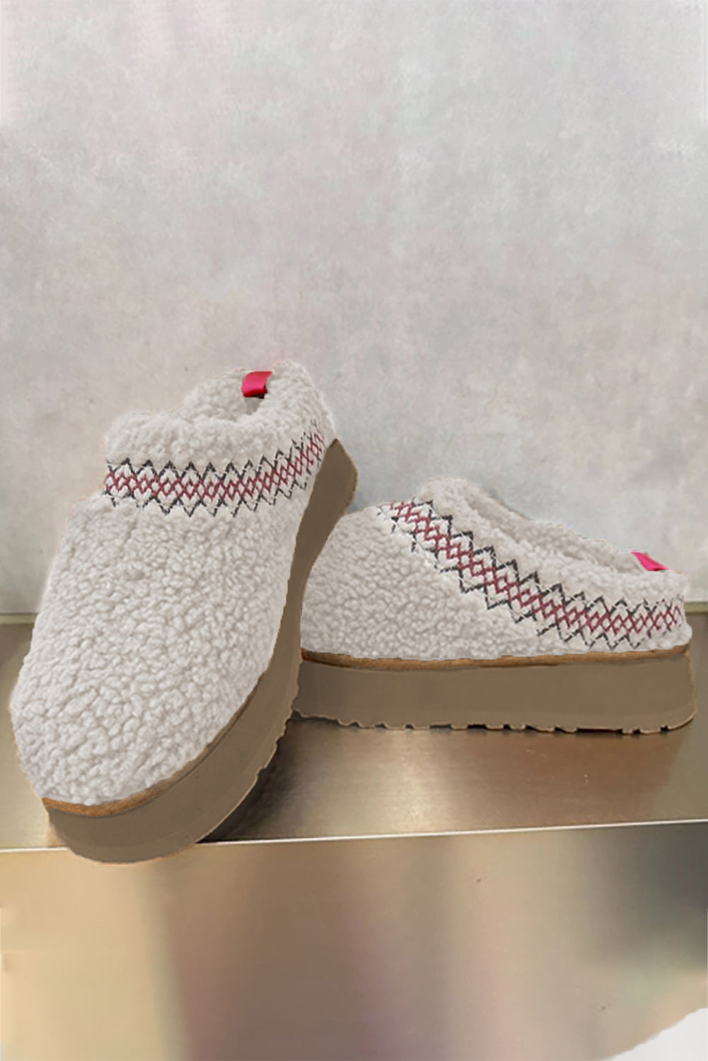 White Suede Contrast Print Plush Thick Sole Snow Boots