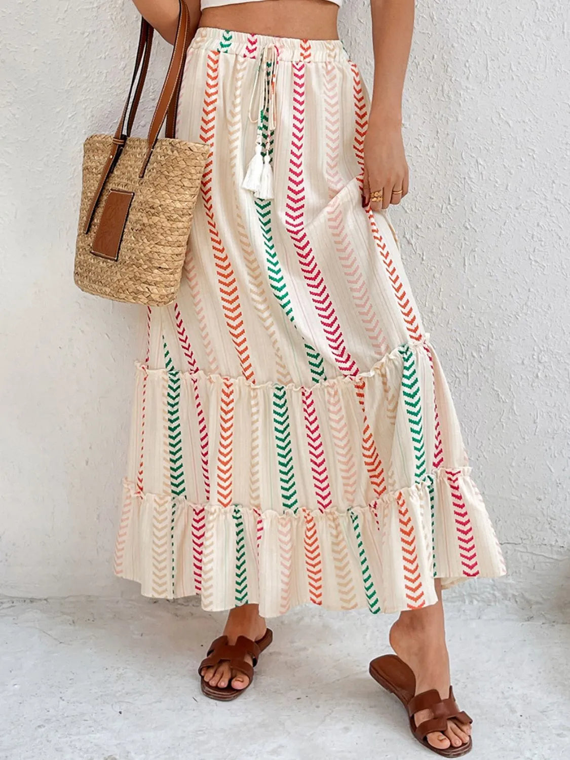Frill Printed Maxi Skirt