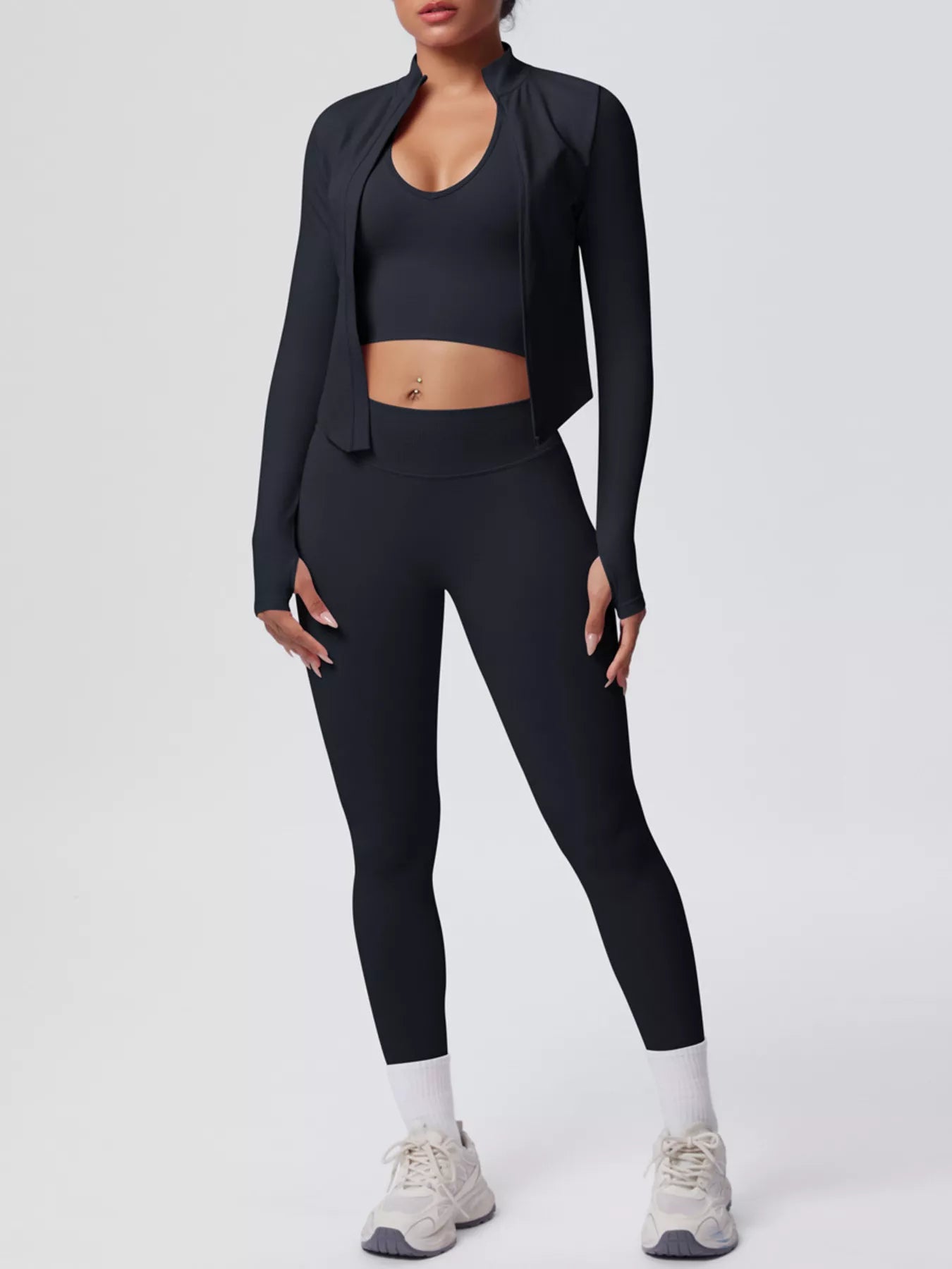 Stylish Activewear - Tank with Zip-Up Jacket Leggings Three-Piece