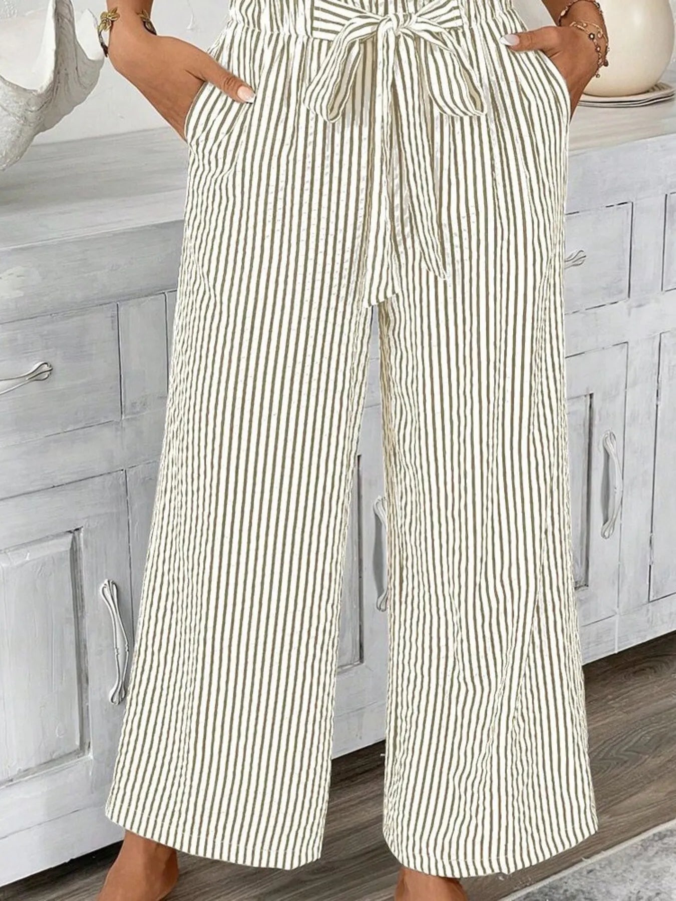 Signature Striped Paper Bag Pants (Full Size)