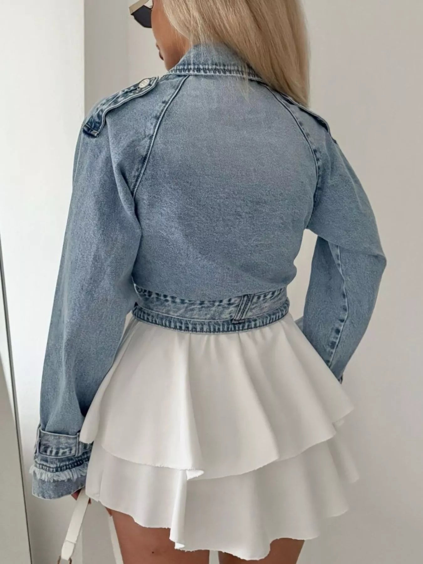 Y2K Blazer Like Moto Long Sleeve Crop Denim Jacket