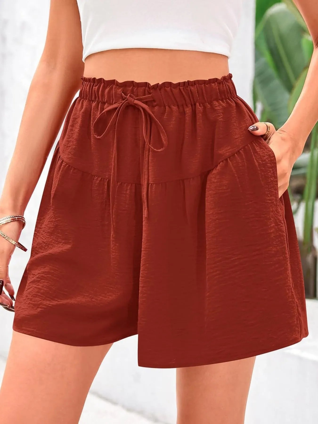 Full Size Casual Drawstring High Waist Relaxed Shorts Plus Size