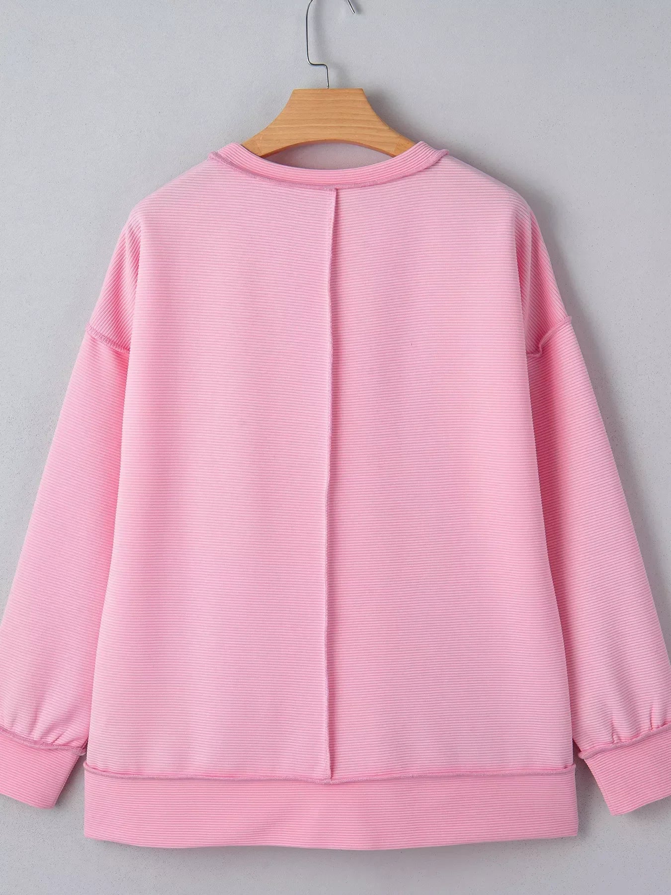 Blush Pink Horizontal Ribbed Drop Shoulder Baggy Pullover – Exposed Seam Detail