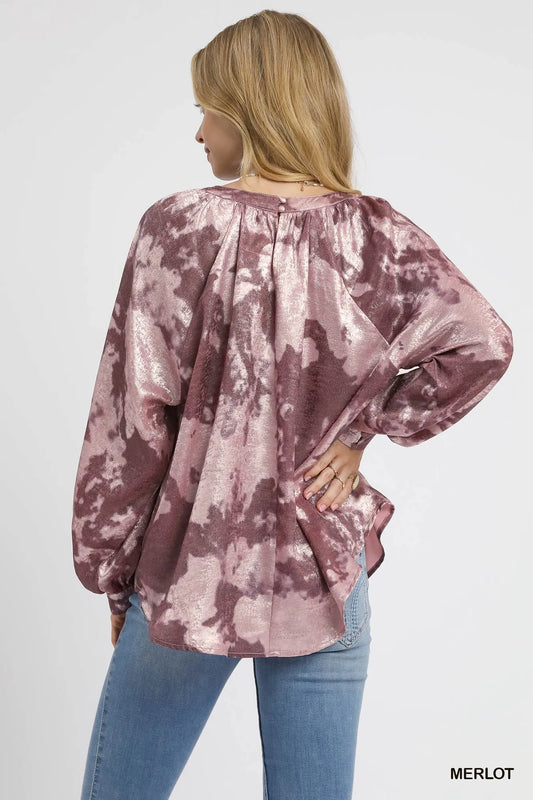 Shimmery Metallic Blouse – Balloon Sleeve Style