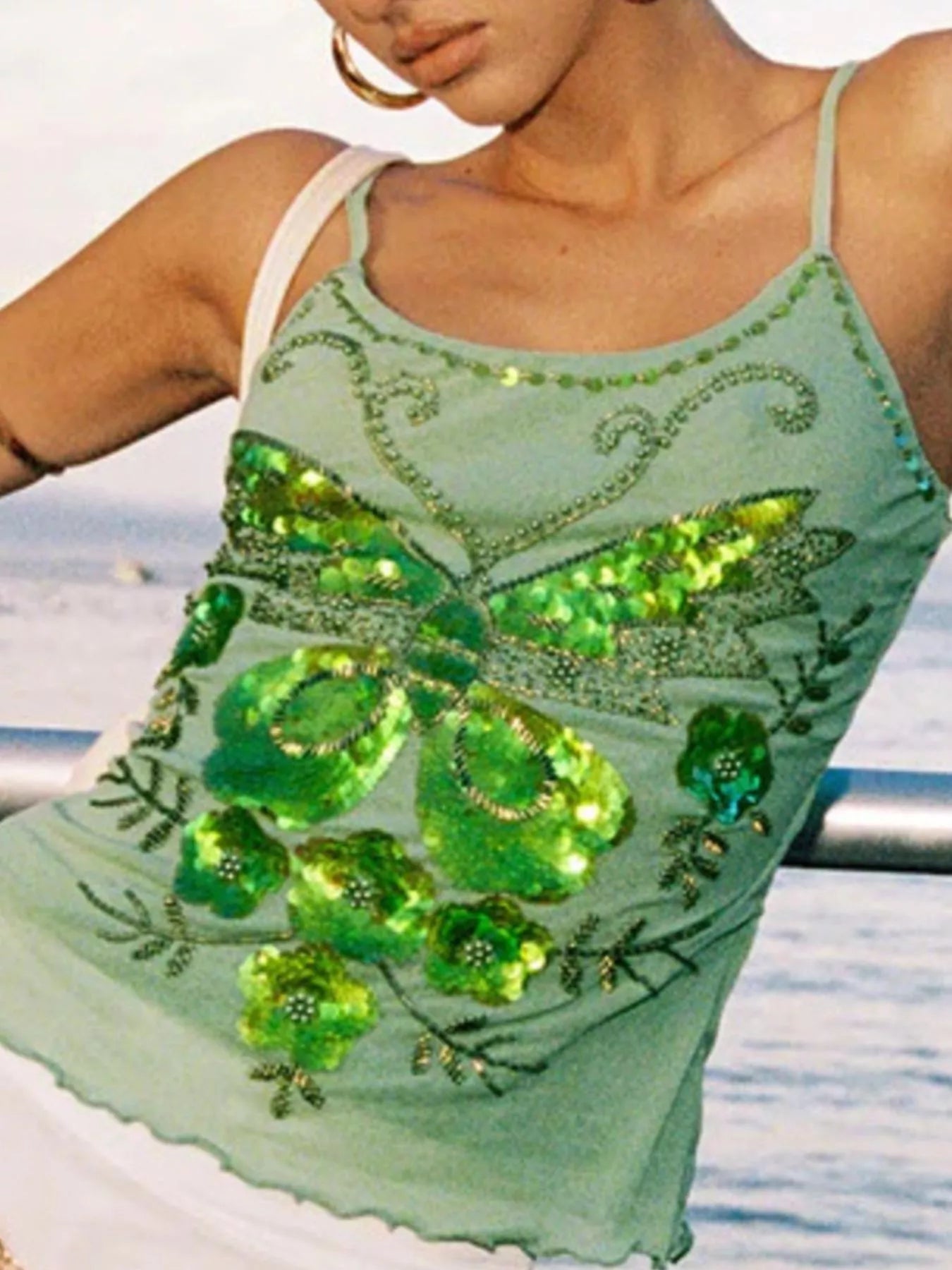 Sequin Butterfly Scoop Neck Cami