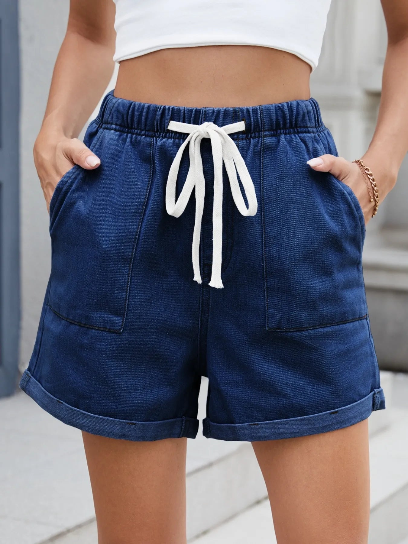 Chill Wash Drawstring Denim Shorts