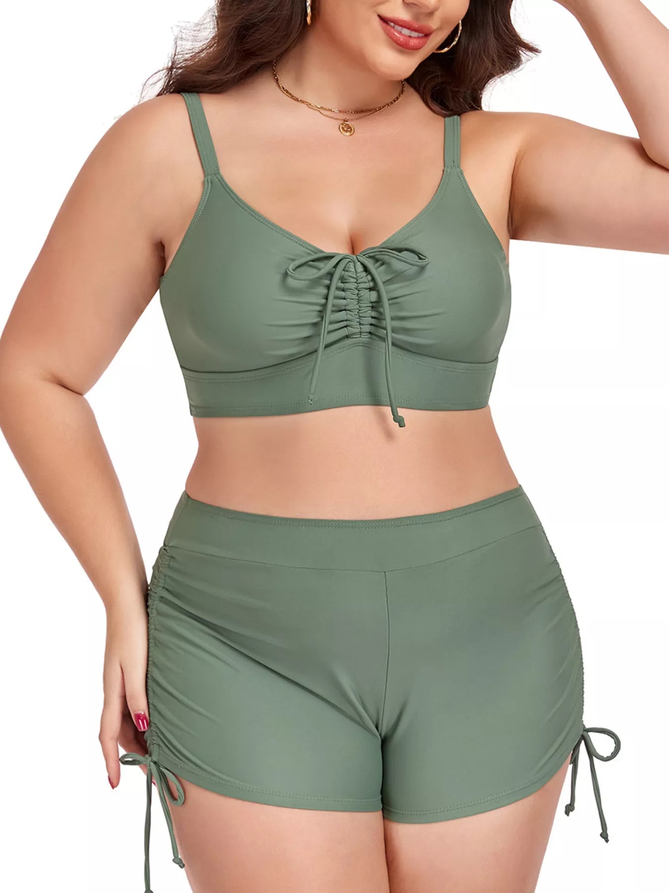 Plus Size Bathing Suit Ruched Drawstring