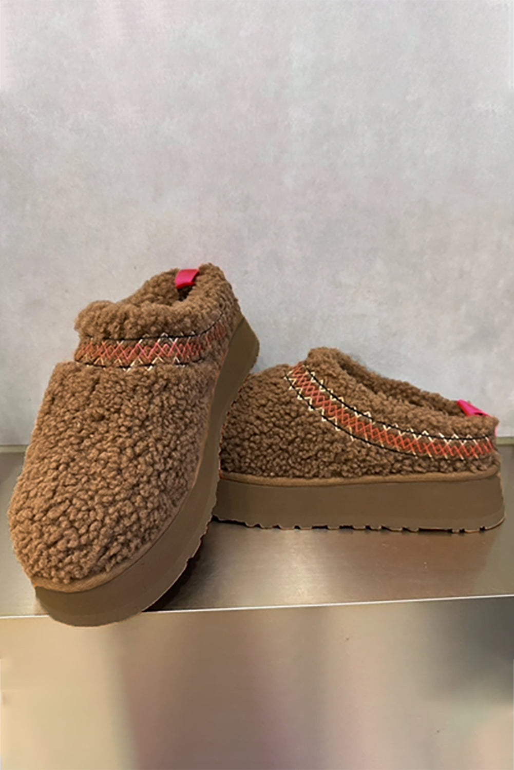 White Suede Contrast Print Plush Thick Sole Snow Boots