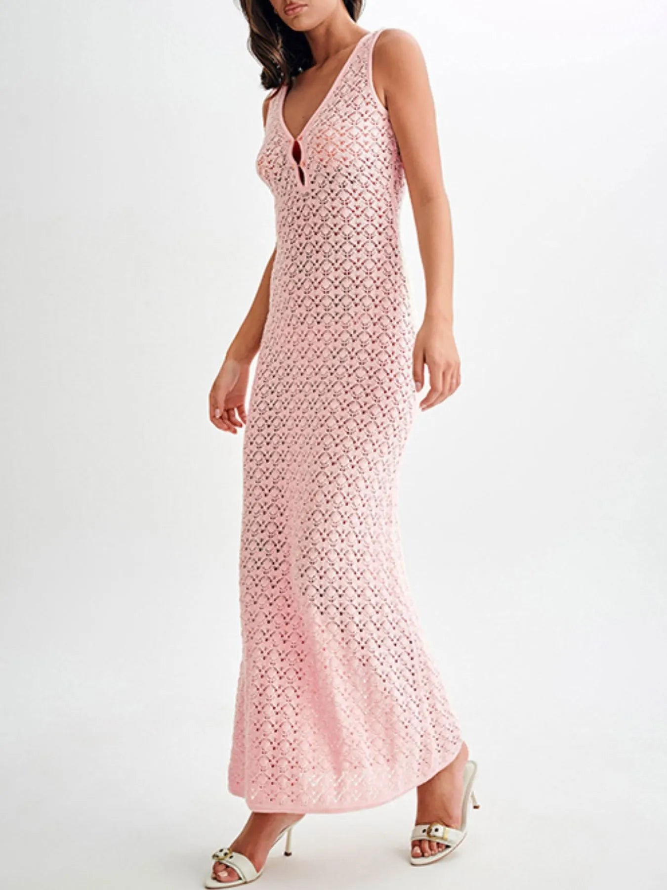 Lace Crochet V-Neck Sleeveless Maxi Dress