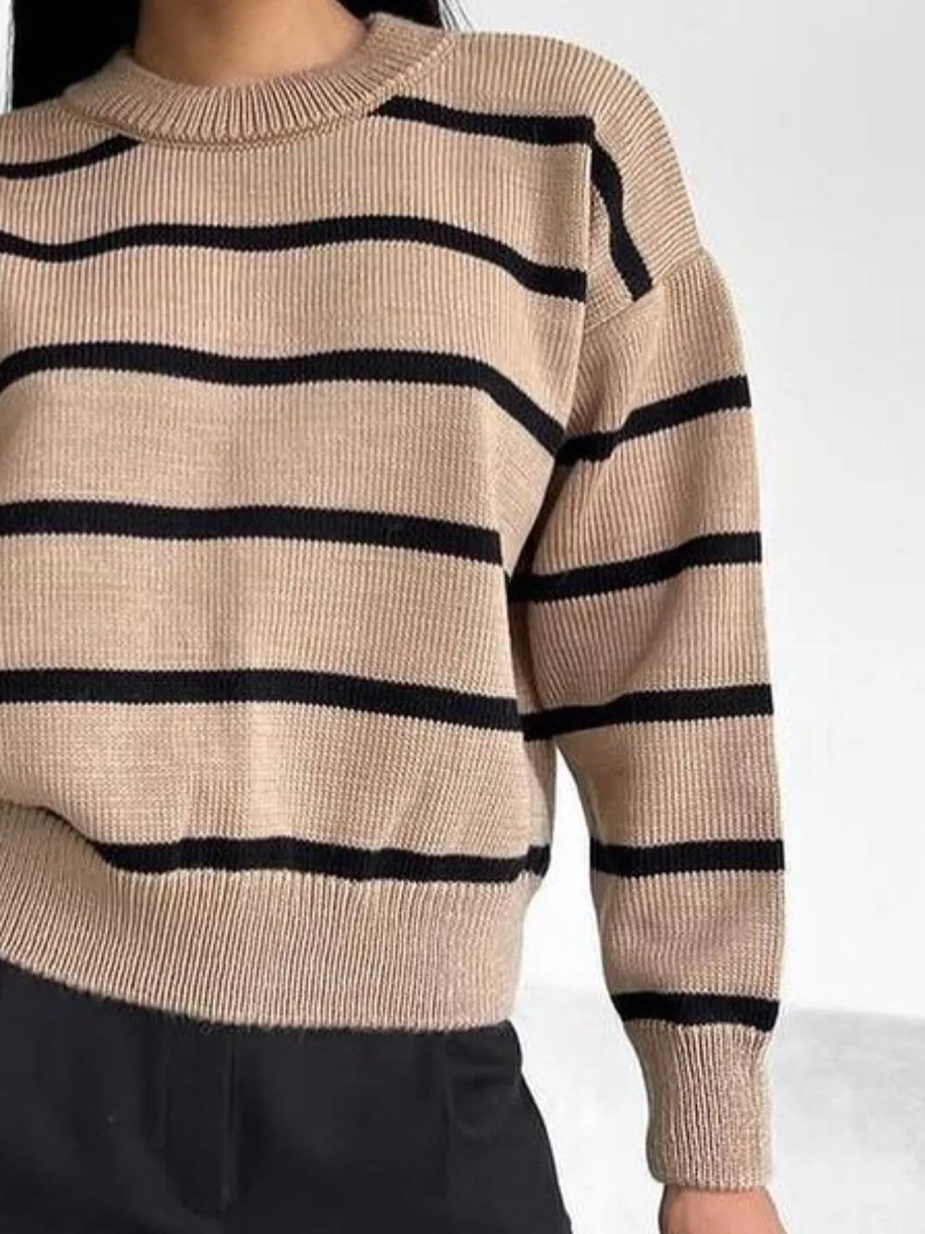 Striped Knit Round Neck Sweater
