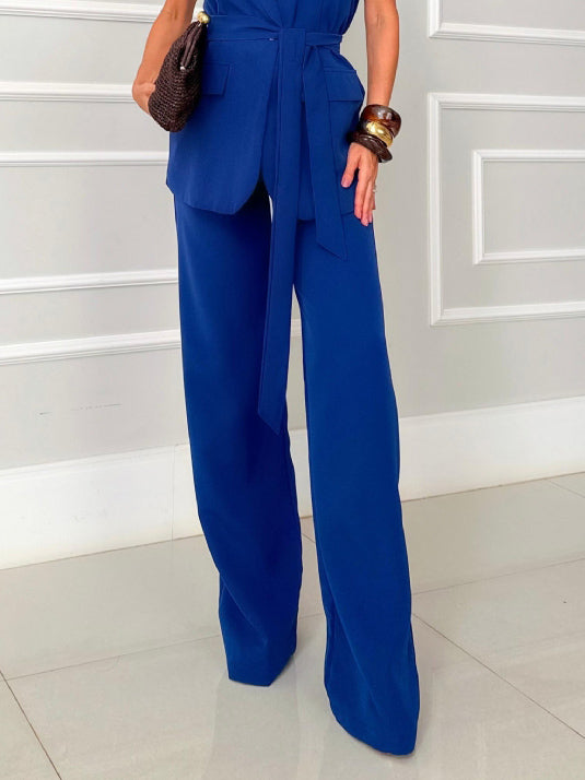 Elegant pocket wide-leg pants Blue