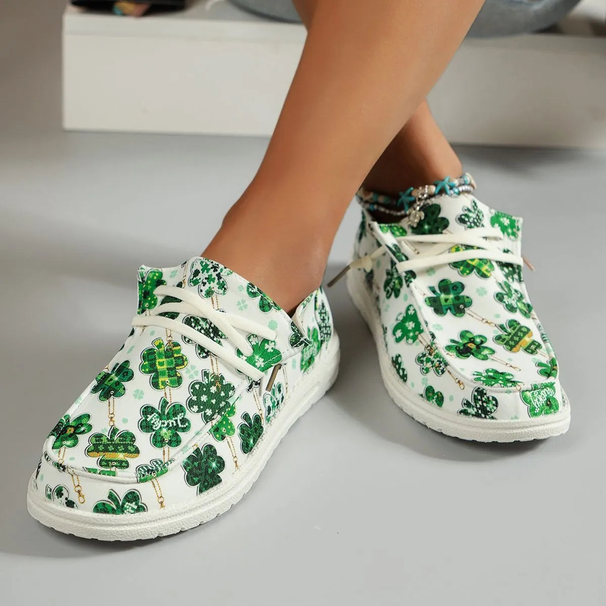 Lucky Clover Print Canvas Sneakers