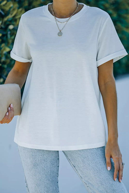 Round Neck Rolled Sleeve T-Shirt