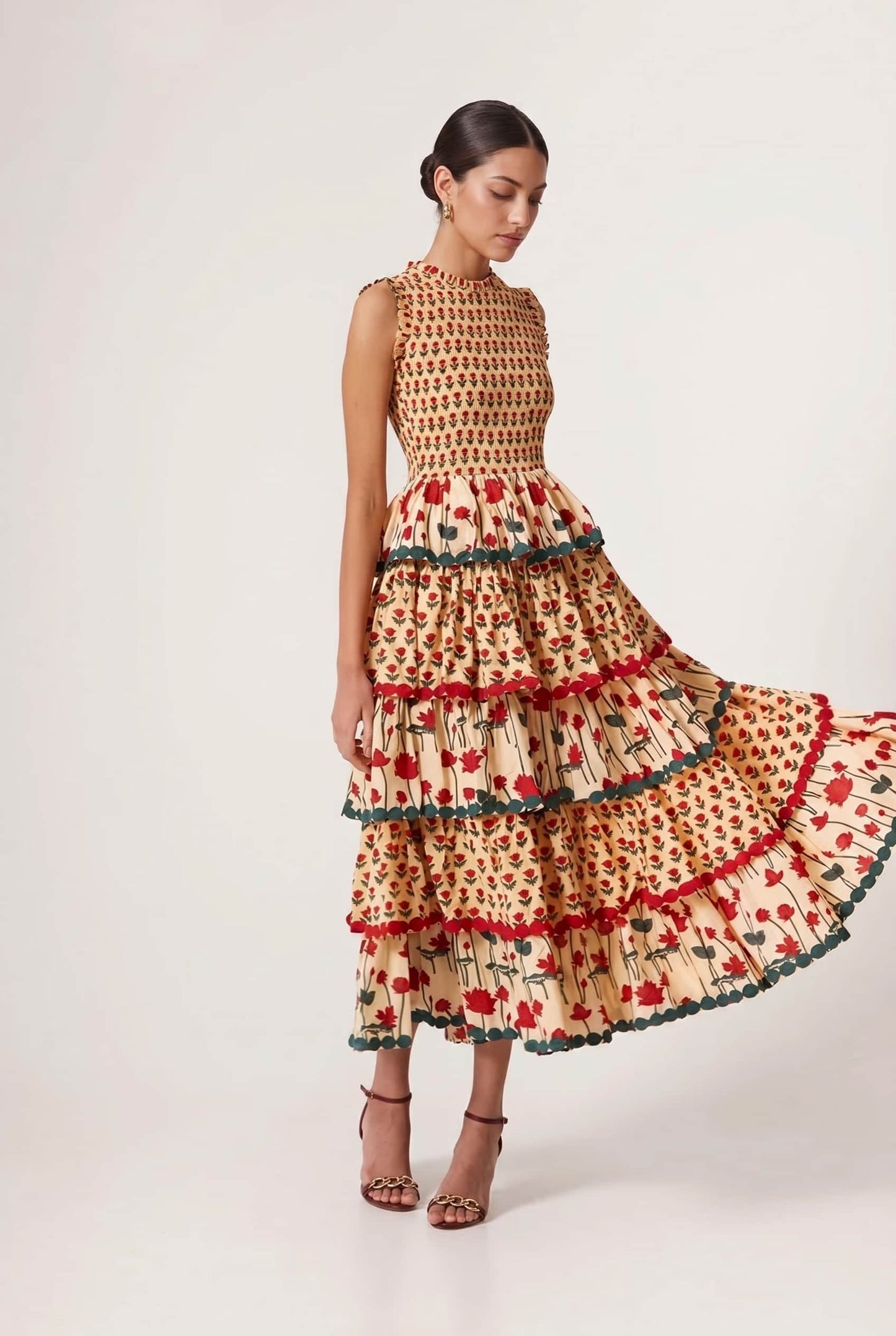 Pleated Deign Printed Maxi Dress