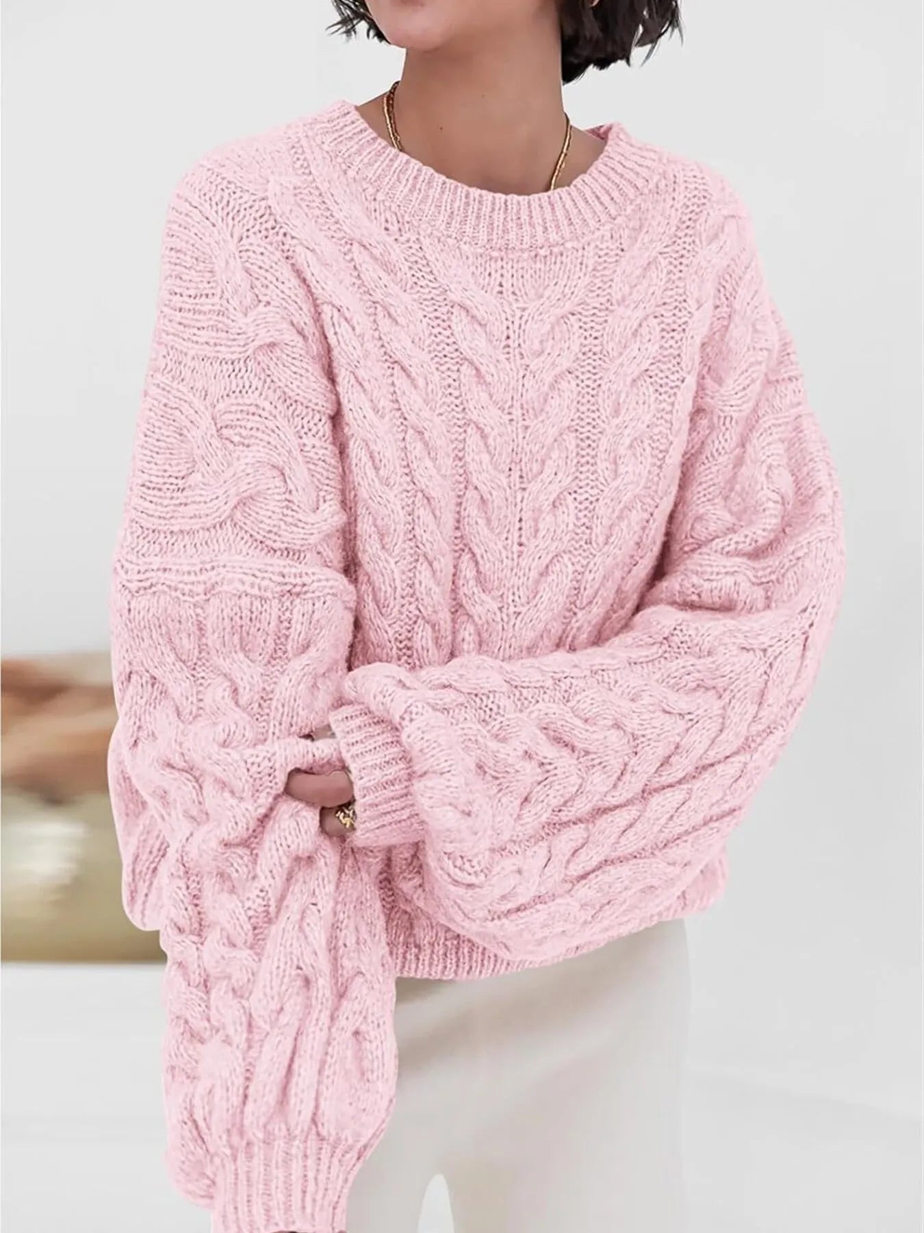 Cable Knit Long Sleeve Sweater – Cozy, Classic Winter Essential