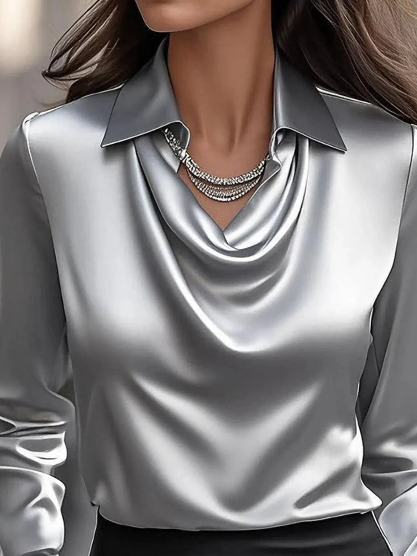 Full Size Collared Neck Long Sleeve Blouse Plus Size