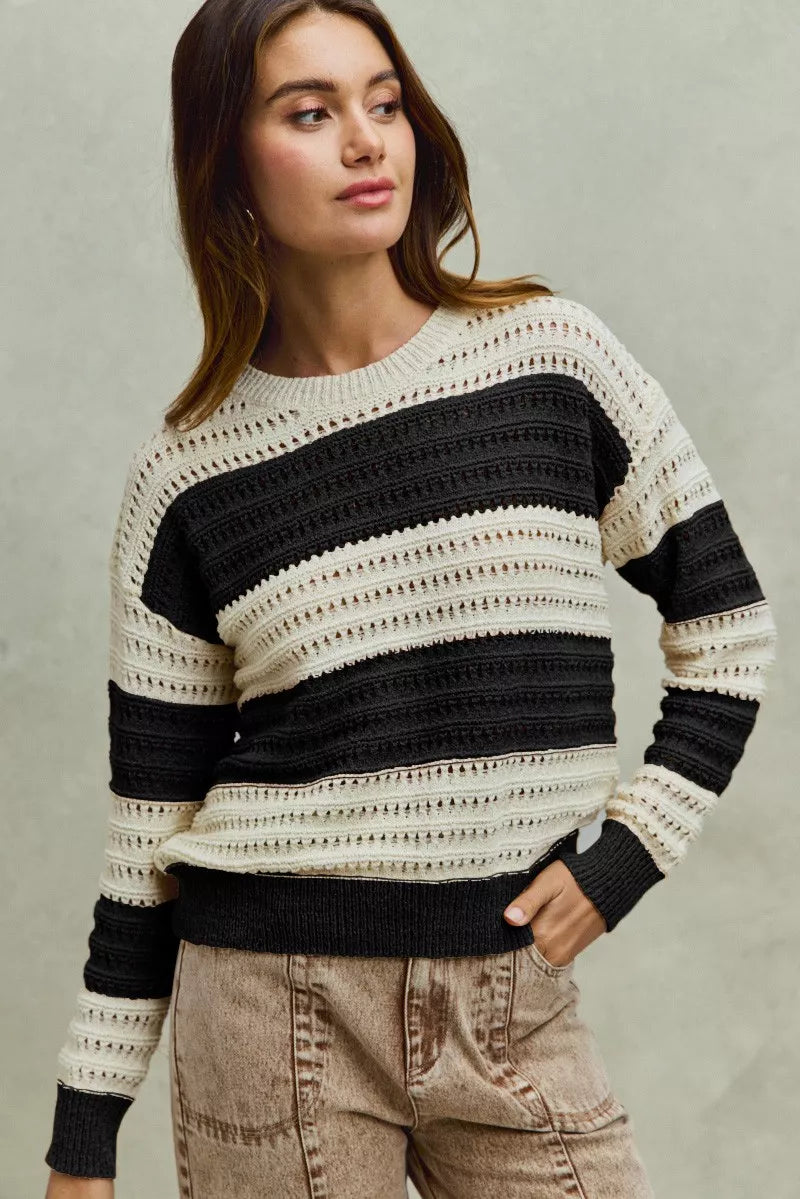 Chic Wide Stripe Knit Pullover Sweater