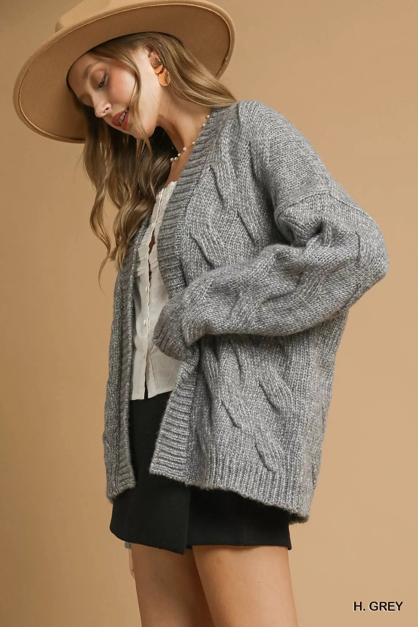 Umgee Chunky Cable Knit Open Front Cardigan