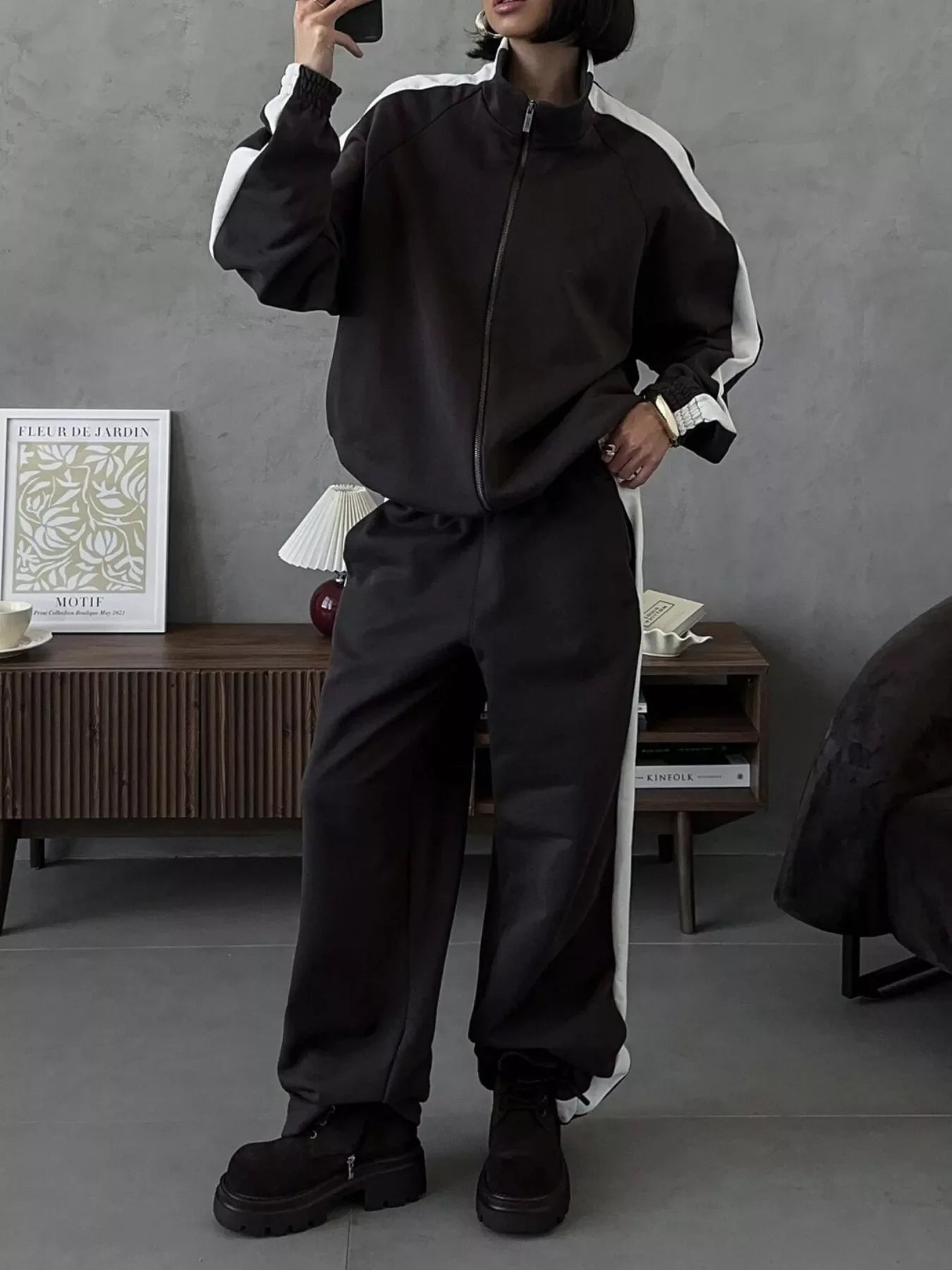 Zip Up Long Sleeve Outerwear and Pants Set
