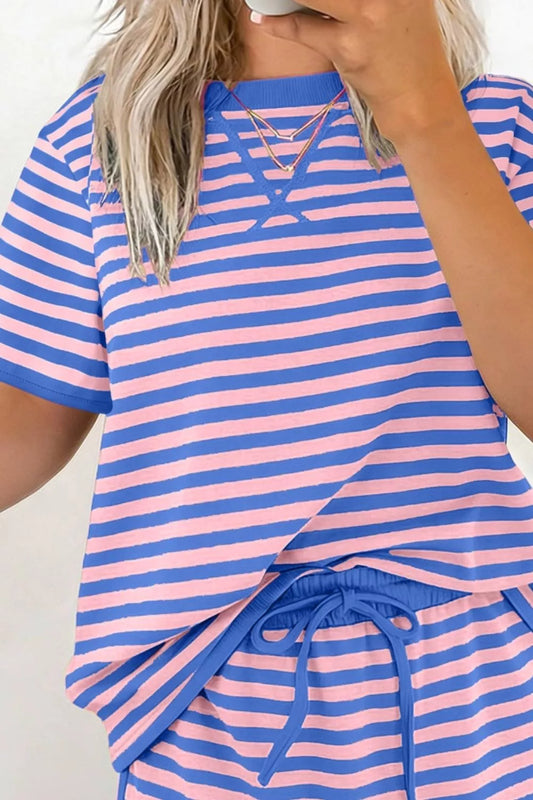 Short Sleeve Tee and Shorts Set - Striped