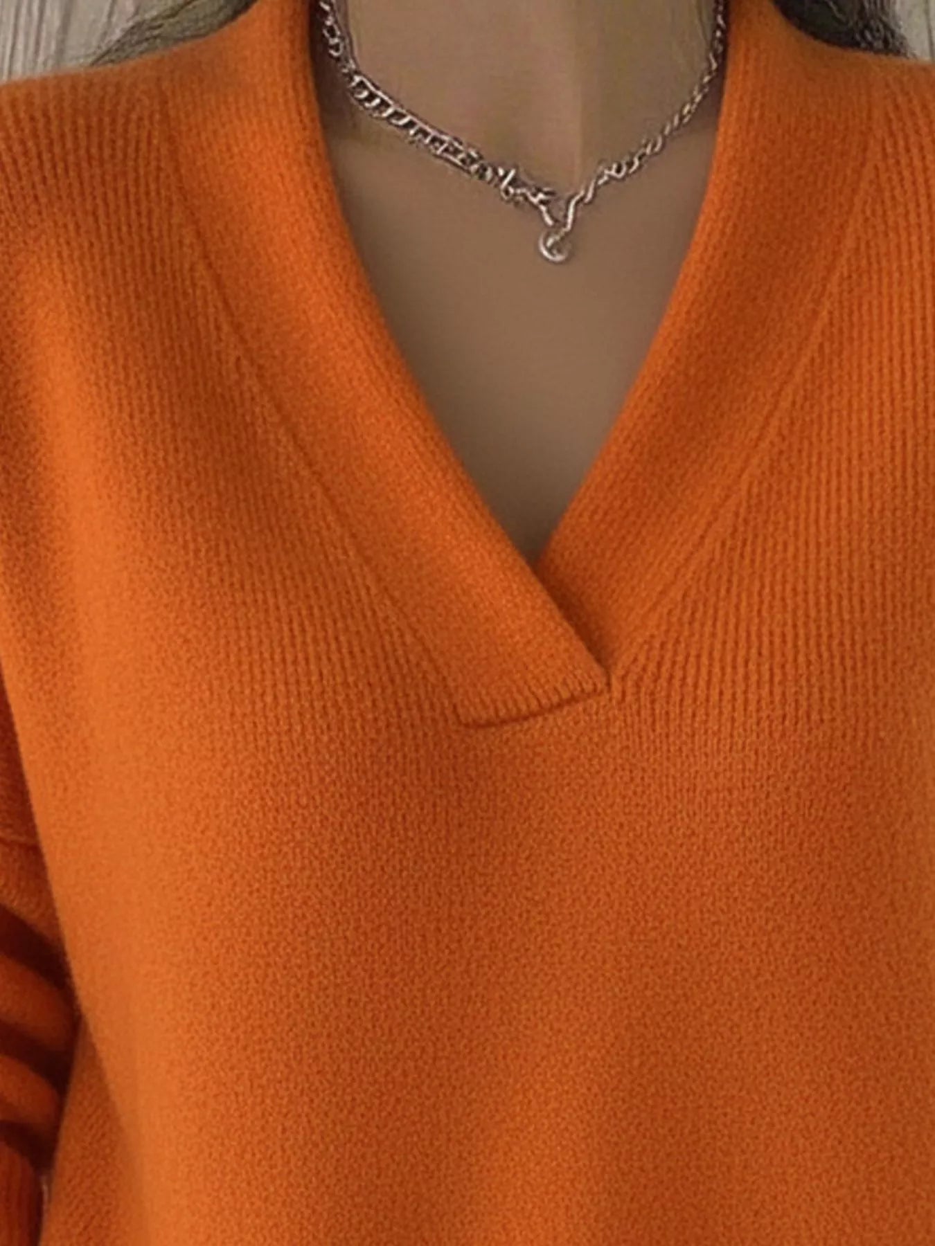 Full Size V-Neck Long Sleeve Sweater (S–5XL) – Inclusive Women’s Cozy Knit Top