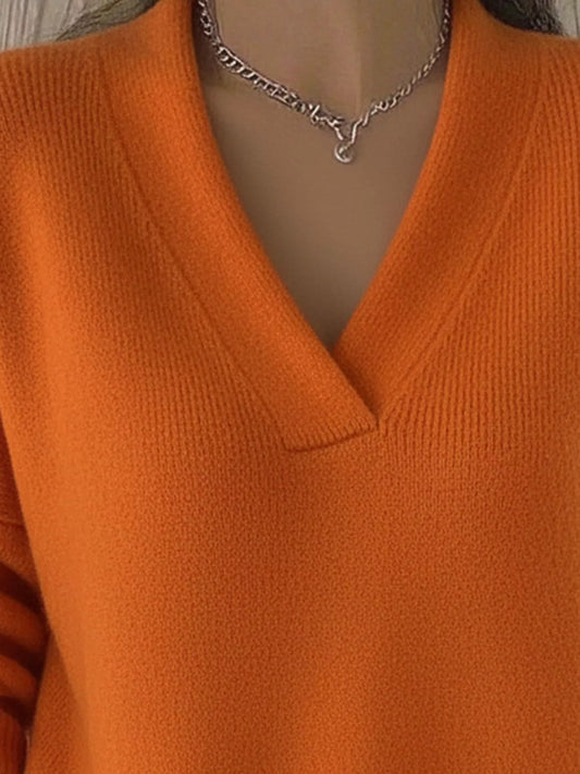Full Size V-Neck Long Sleeve Sweater (S–5XL) – Inclusive Women’s Cozy Knit Top