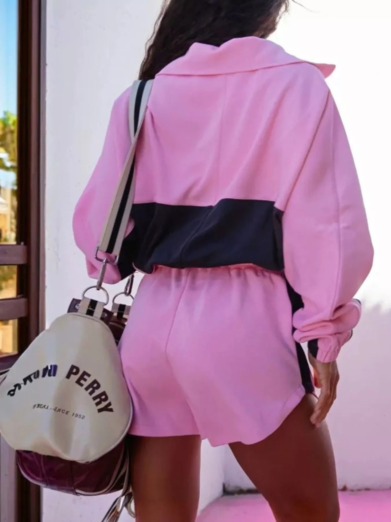 Zip Up Long Sleeve Outerwear and Shorts Set