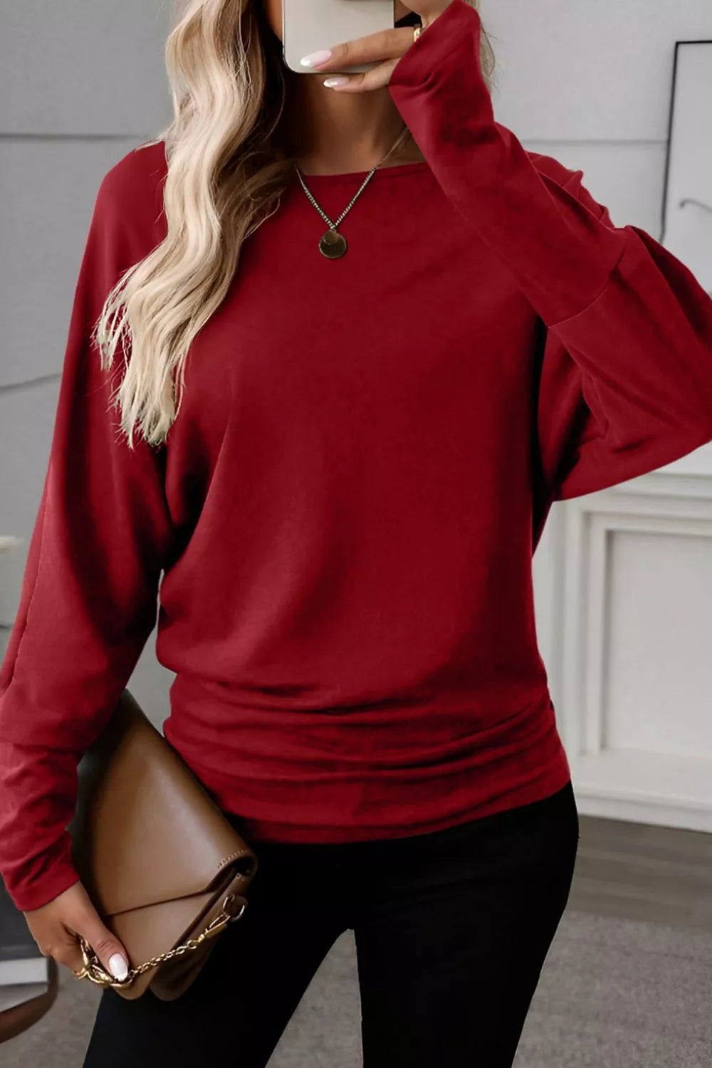 Burgundy Long Sleeve Blouse