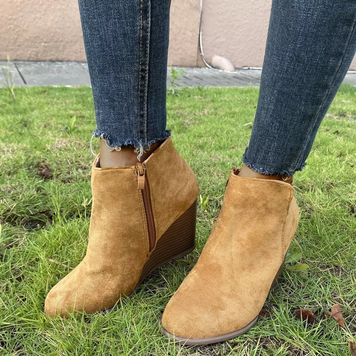 Round Toe Wedge Ankle Boots