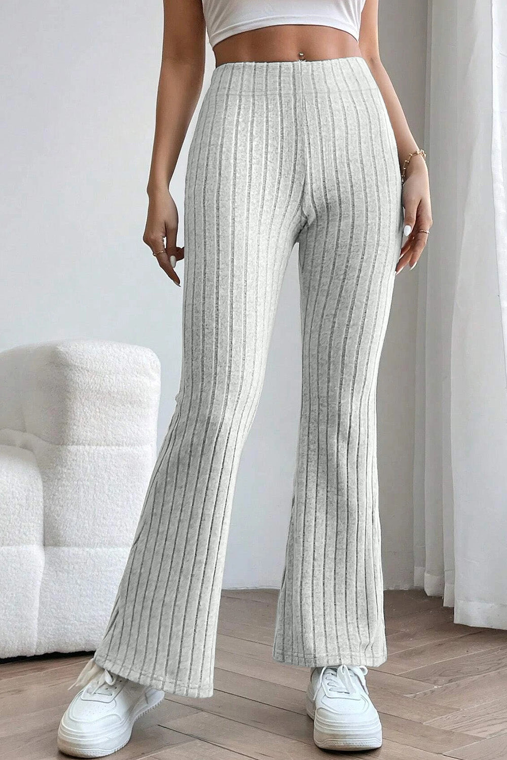 Basic Bae – Gerippte Schlaghose mit hoher Taille in voller Größe
