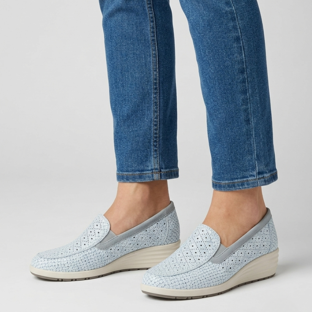 Ermione | Orthopedic Leather Loafers Comfortable Supportive Everyday Women Sky Blue