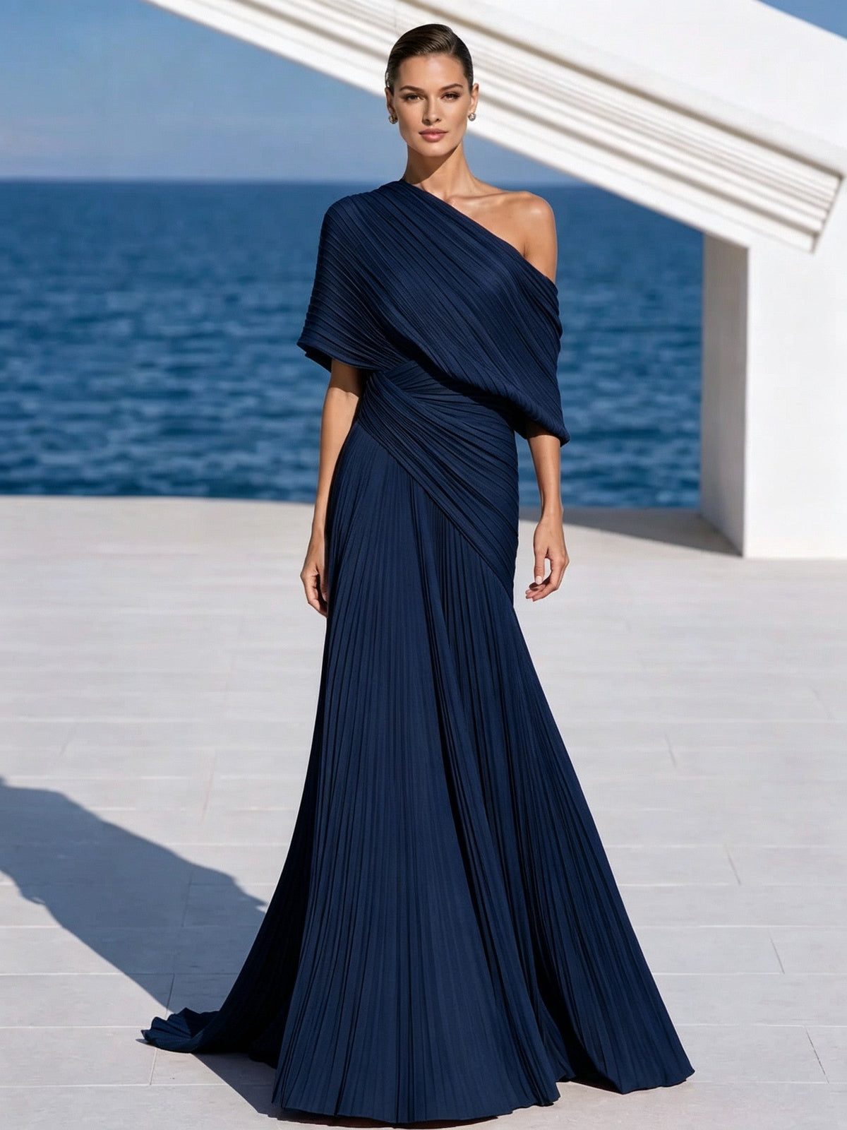 Vibrant Orange One-Shoulder Pleated Maxi Dress – Grecian Gown