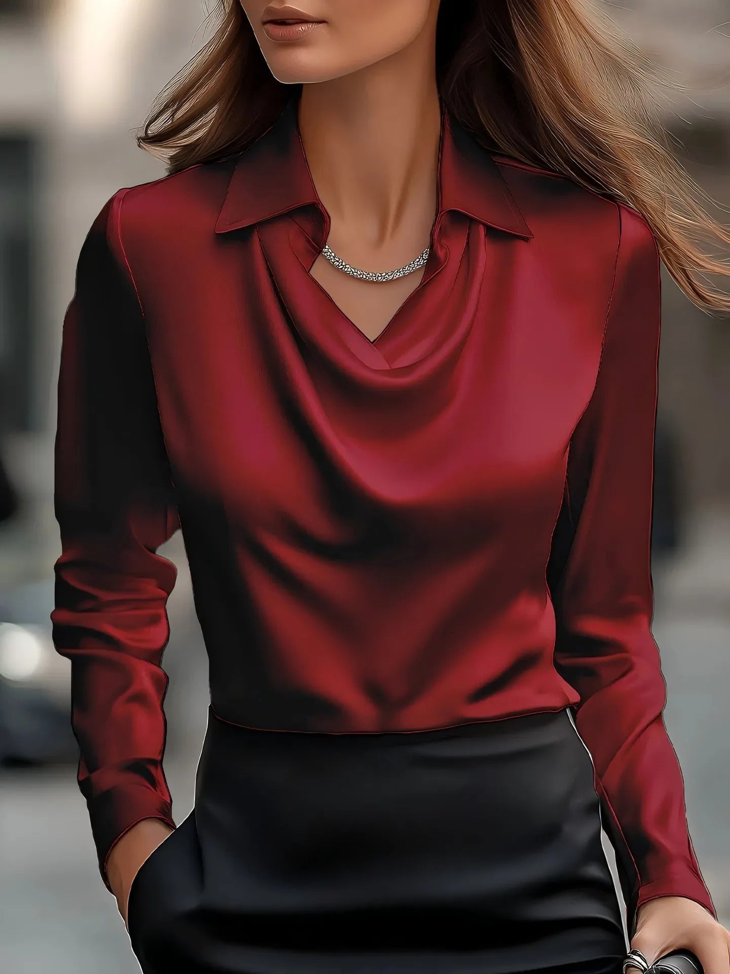 Full Size Collared Neck Long Sleeve Blouse Plus Size