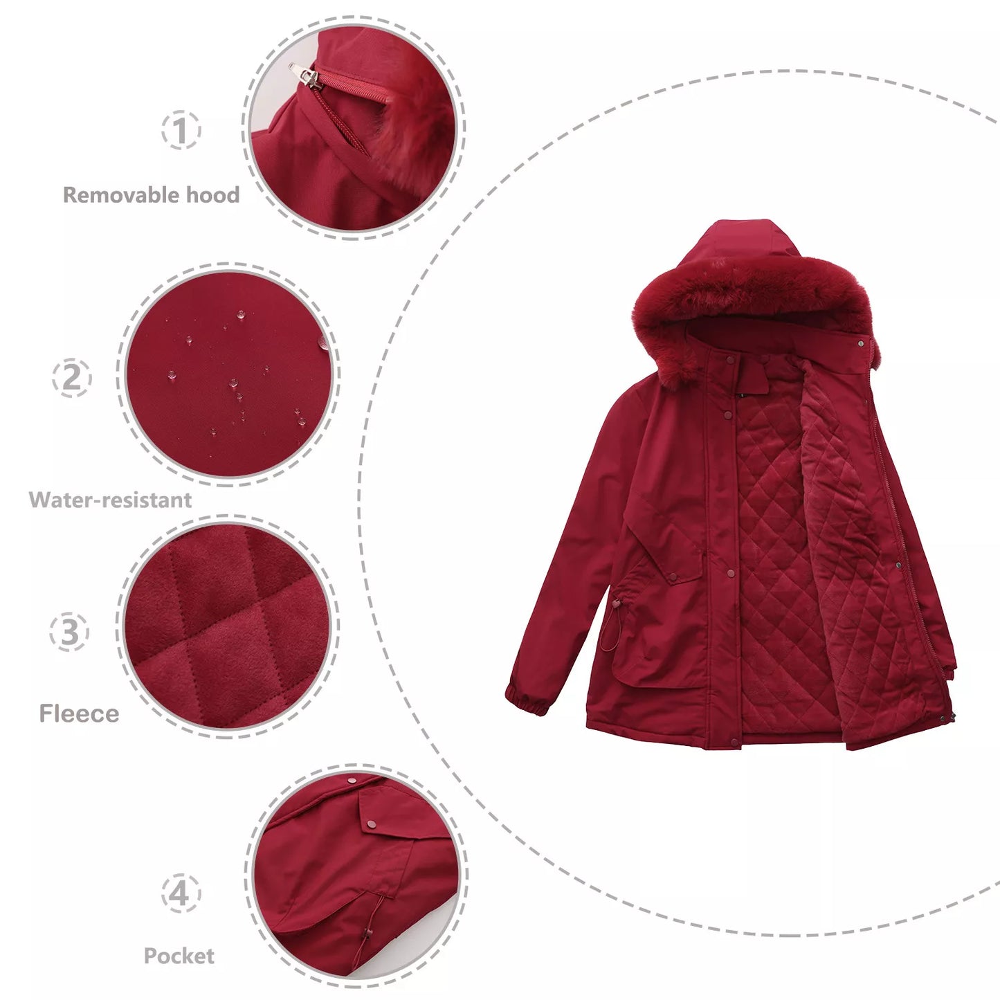 Full Size Fur Hooded Warm Winter Parka Outerwear Plus Size