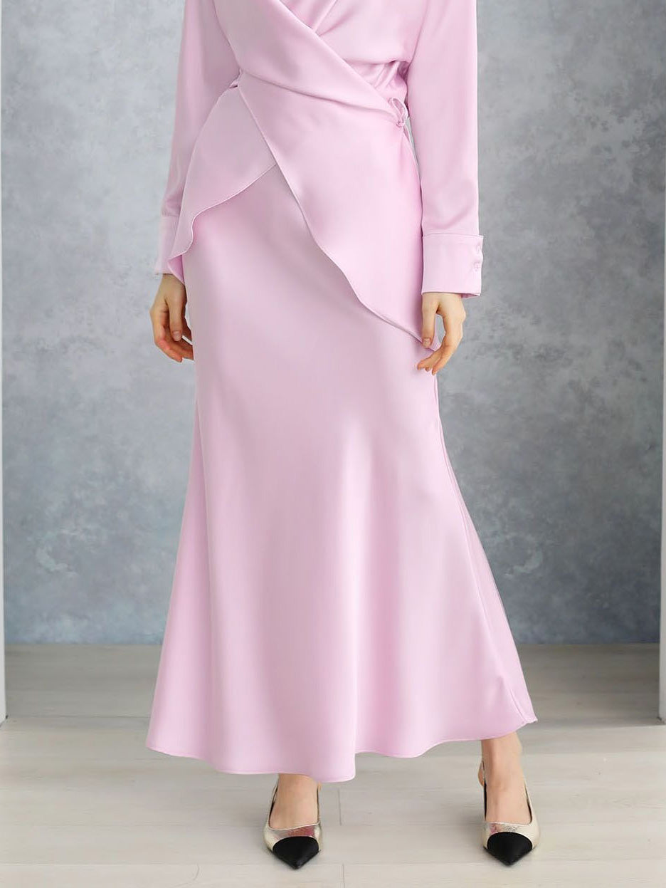 Elegant Draped Satin Mermaid Maxi Skirt Pink