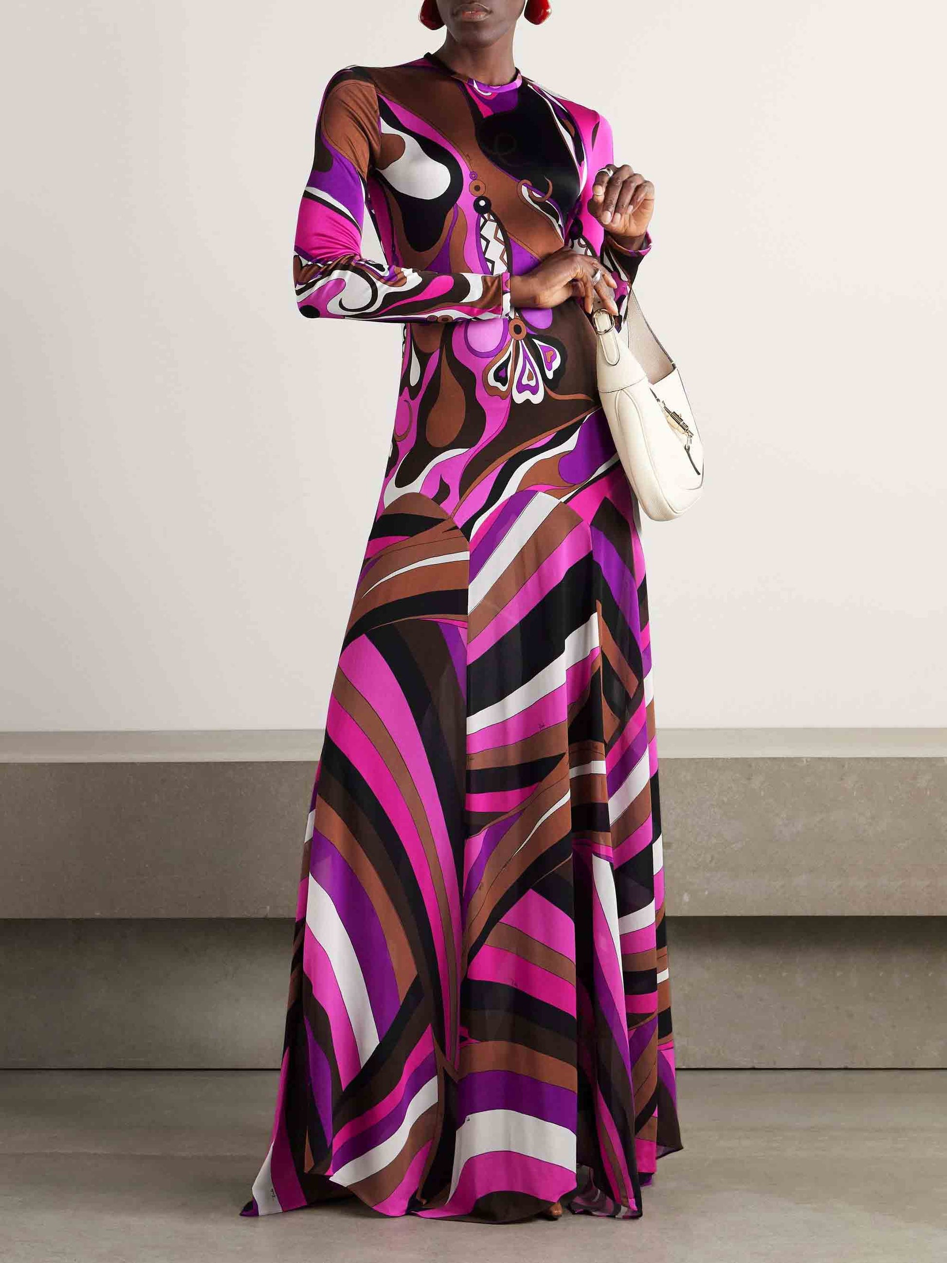 Delicate Abstract Orchid Floral Print Maxi Dress Purple