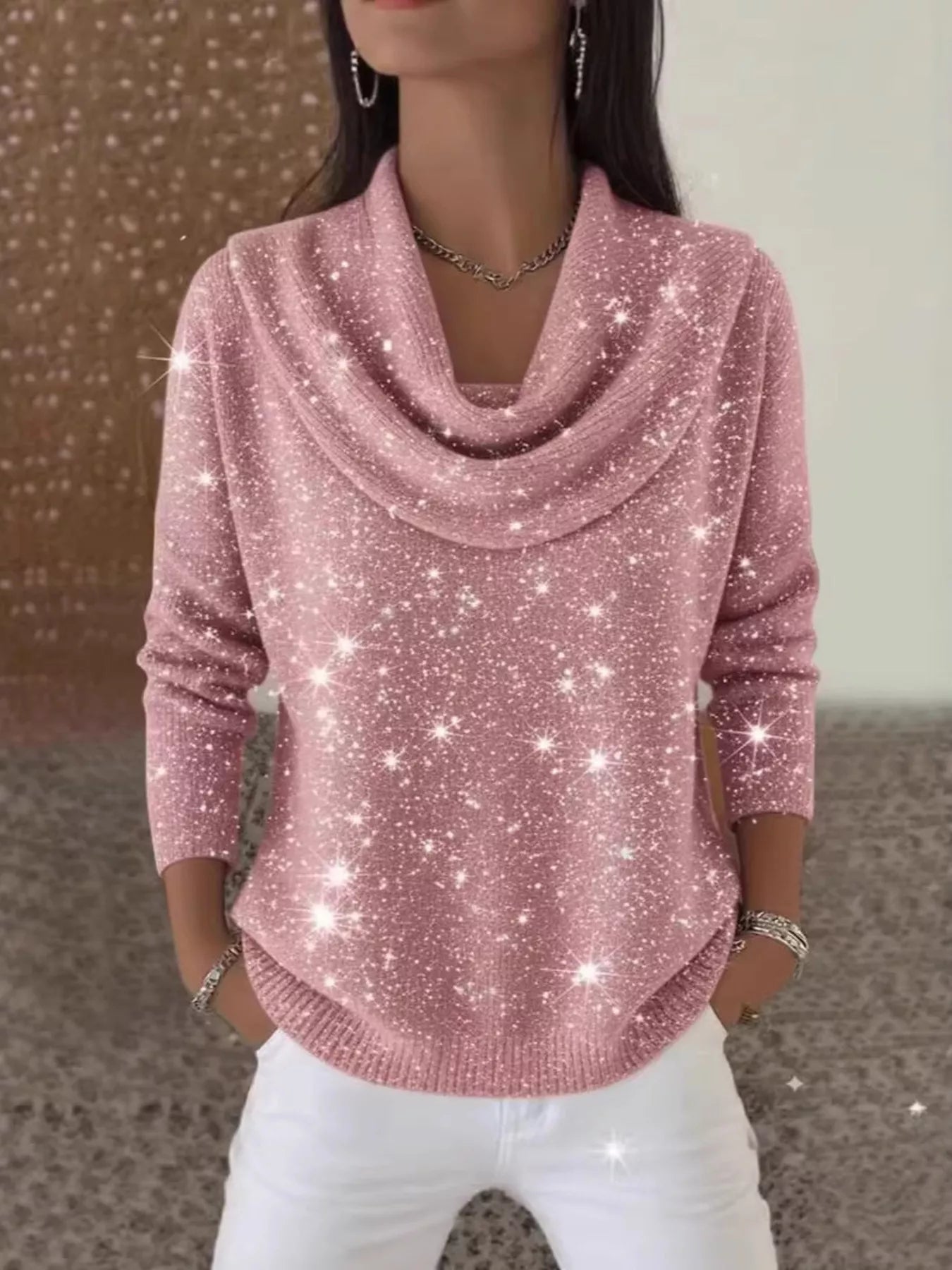 Full Size Solid Color Cowl Neck Sweater Plus Size
