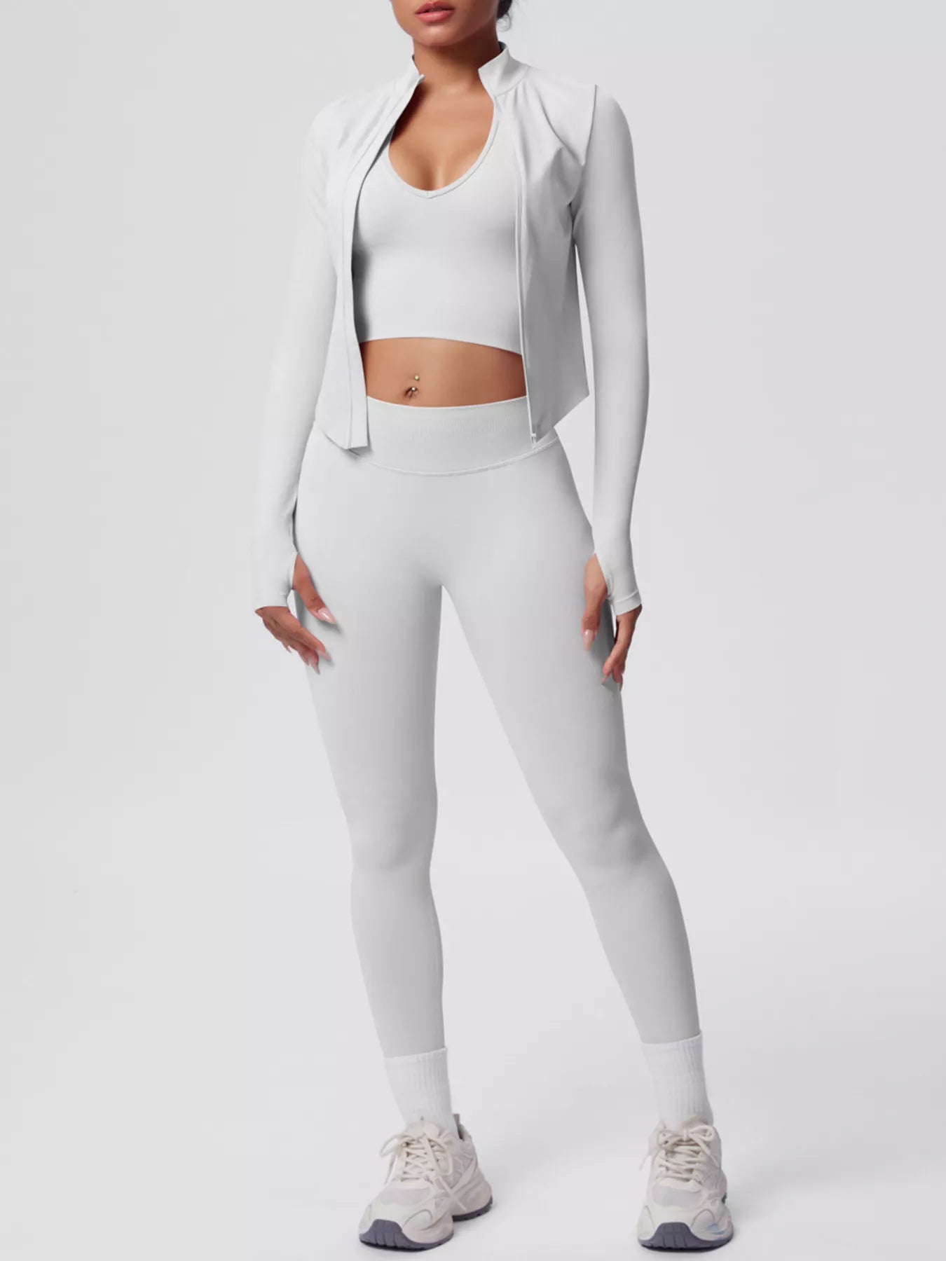 Stylish Activewear - Tank with Zip-Up Jacket Leggings Three-Piece