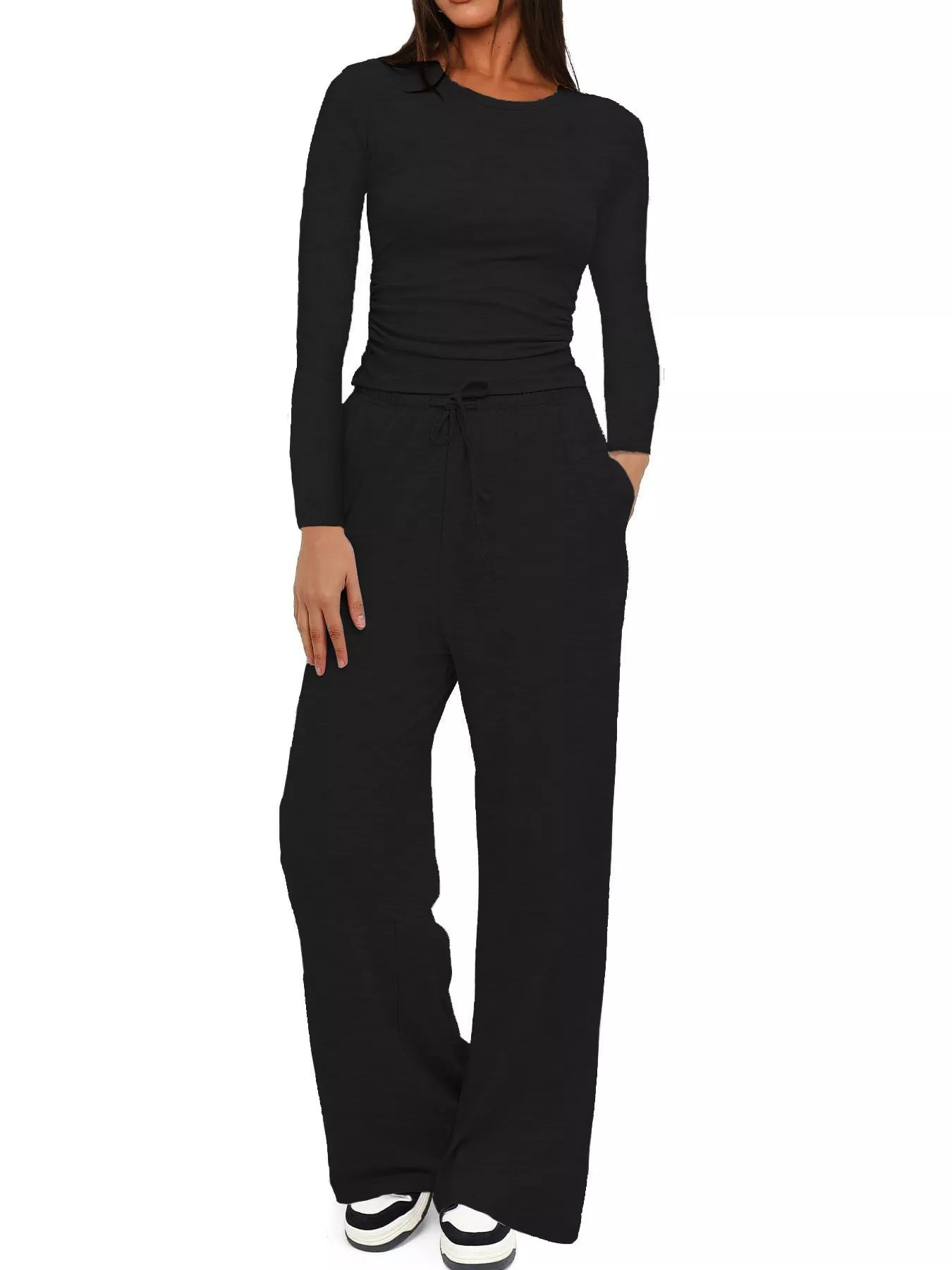 Full Size Casual Long Sleeve Top and Pants Set Plus Size